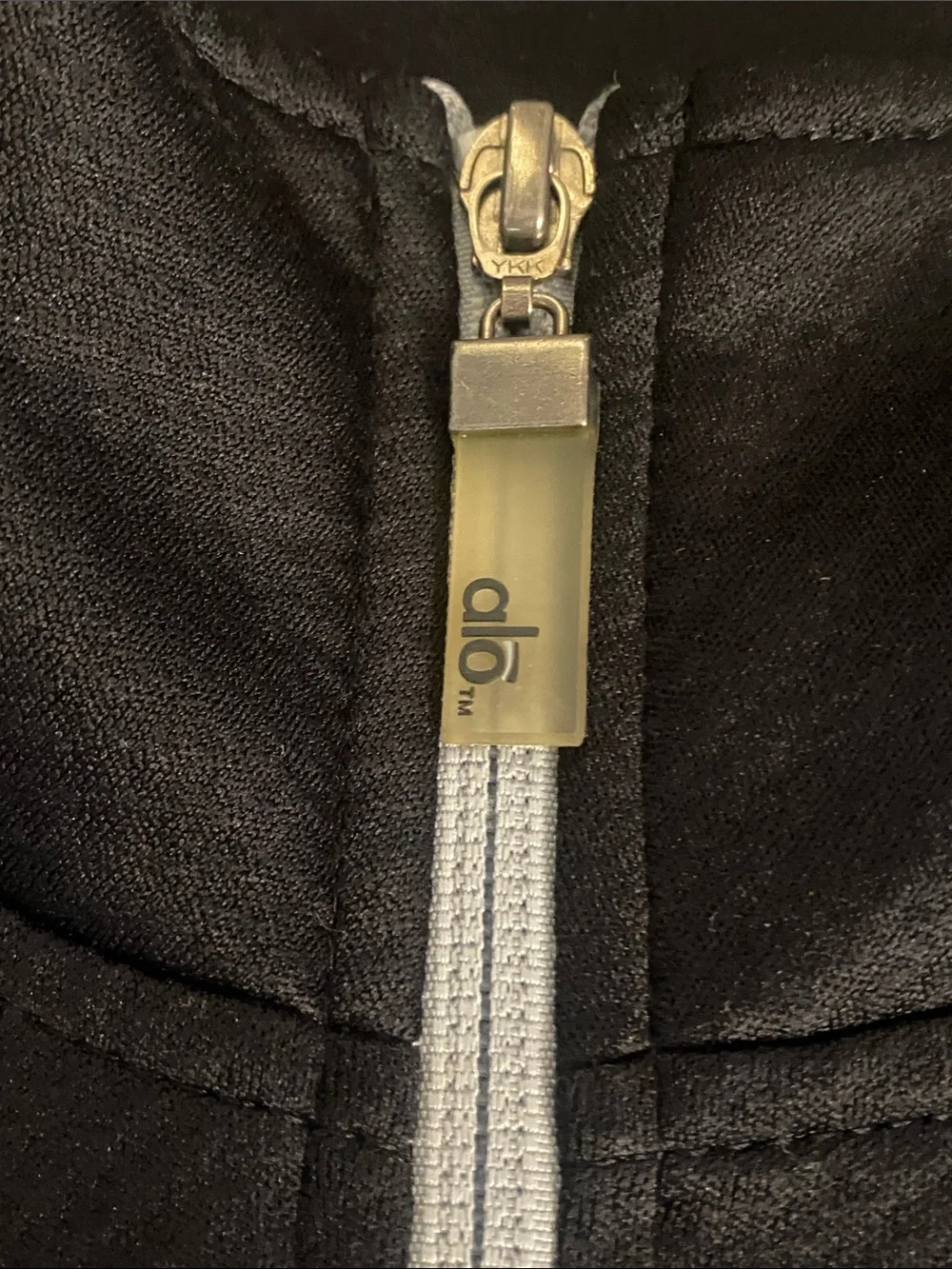 ALO men’s Black Full-Zip Athletic Jacket with Light Gray Side Panels