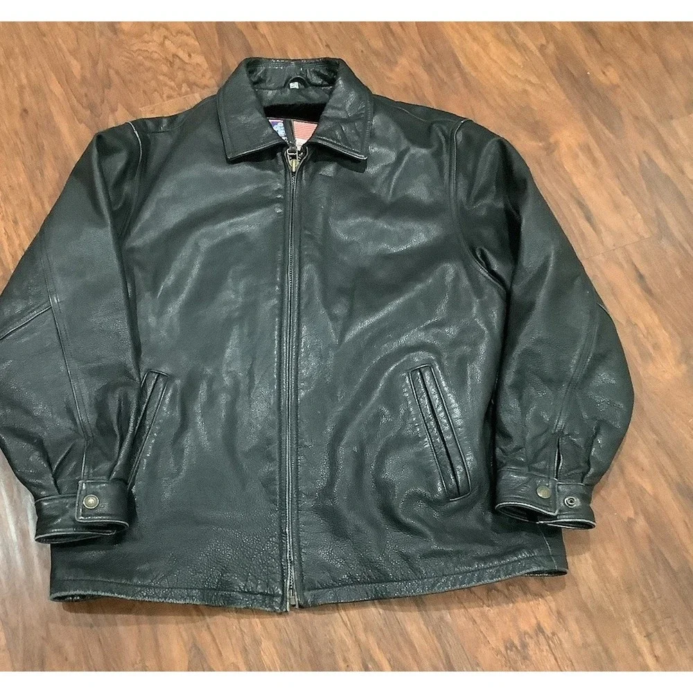 🔥Vintage Protocol by Pan United Leather Bomber jacket Mens Size M 88076