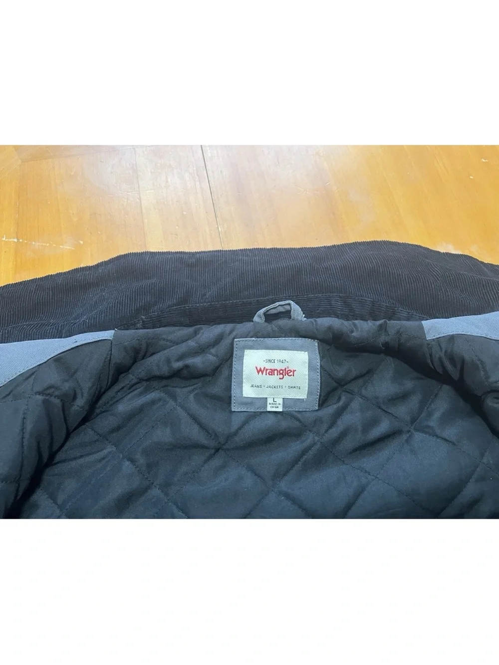 Wrangler Men's Gray Canvas Work Jacket Corduroy Collar Quilt Lined Large