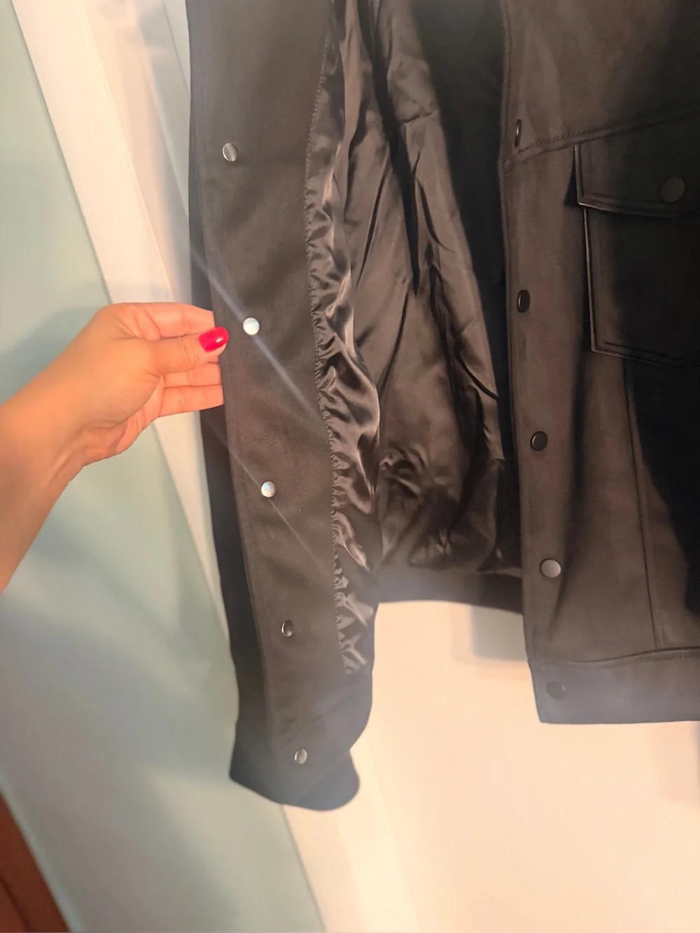 Black Faux Suede  Snap-Front Men’s Jacket (missing a few buttons)
