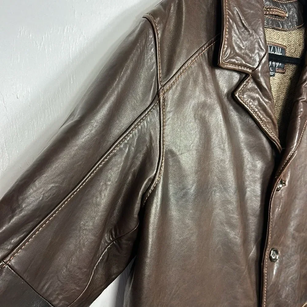Wilsons Leather Pelle Studio Button Front Brown Jacket Size L