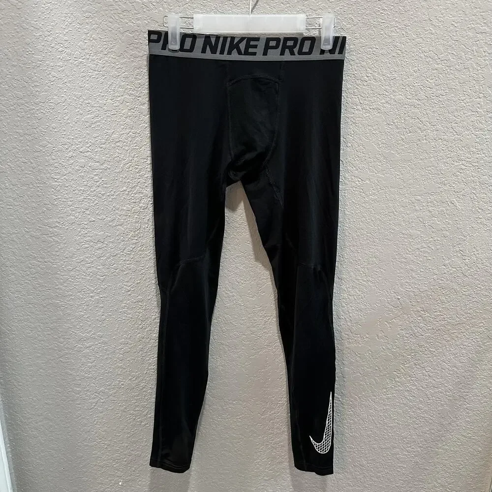 Nike Boys Pro Comp Compression Tights Full Length Leggings XL Black Dri-Fit