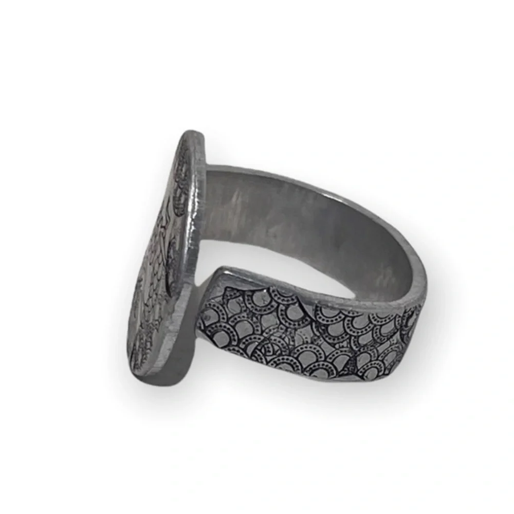 Handmade 9‎ stamped boho Mermaid silver adjustable hypoallergenic medallion ring