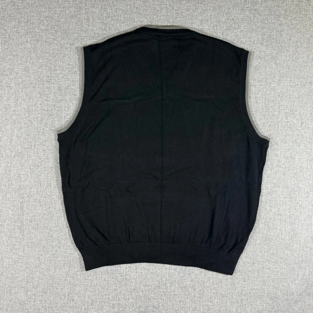 Pro Tour Sweater Vest Mens XL Black Gray Cotton Argyle Golf Preppy Grandpa Core