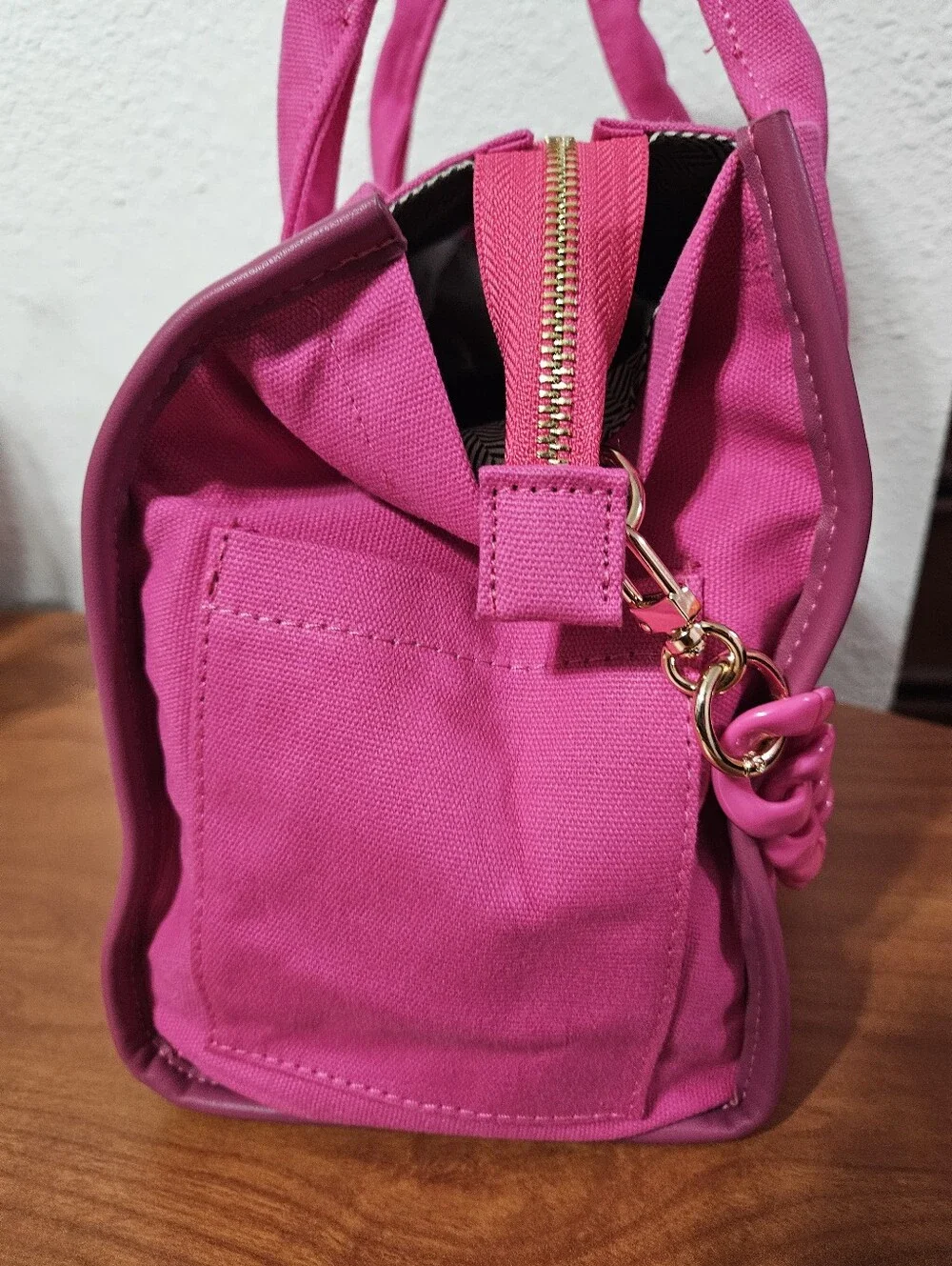Fuchsia Canvas Tote with Chunky Chain Handle