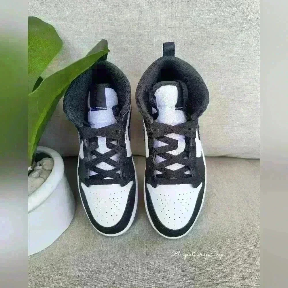 Bling Nike Jordan 1 Mid Little Kids Girls Shoes Sneakers Black with Crystals