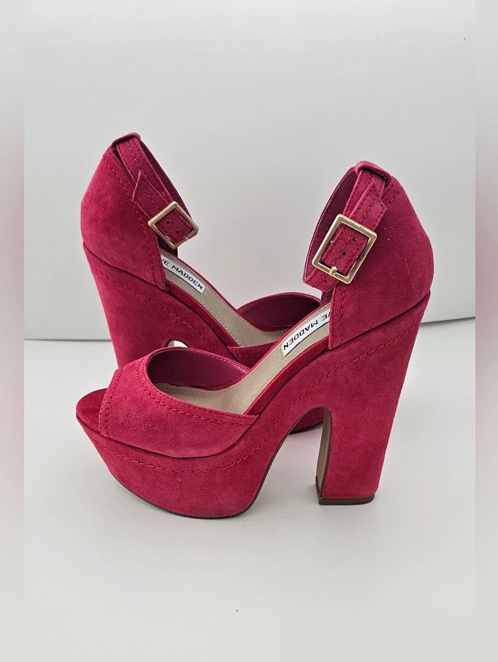 Steve Madden Grettta Hot Pink Chunky platform Heel Sandals Y2k 6