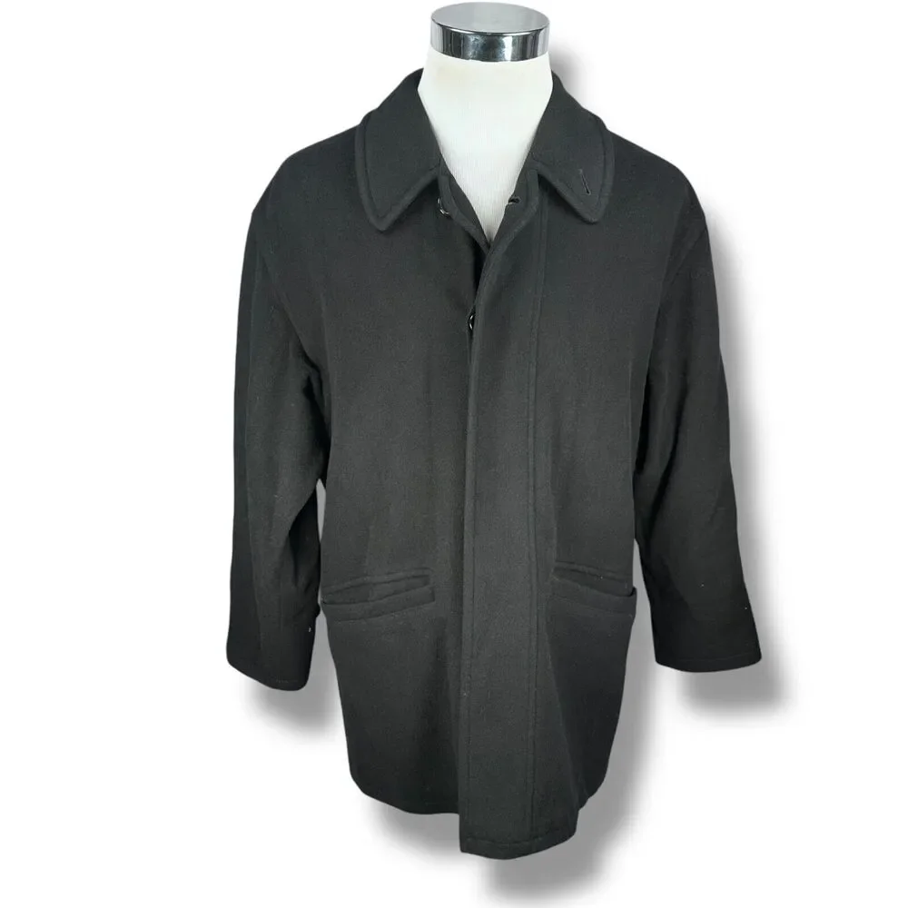 Barney’s New York Peacoat Coat Men’s US 36R Black Button Front 100% Cashmere‎