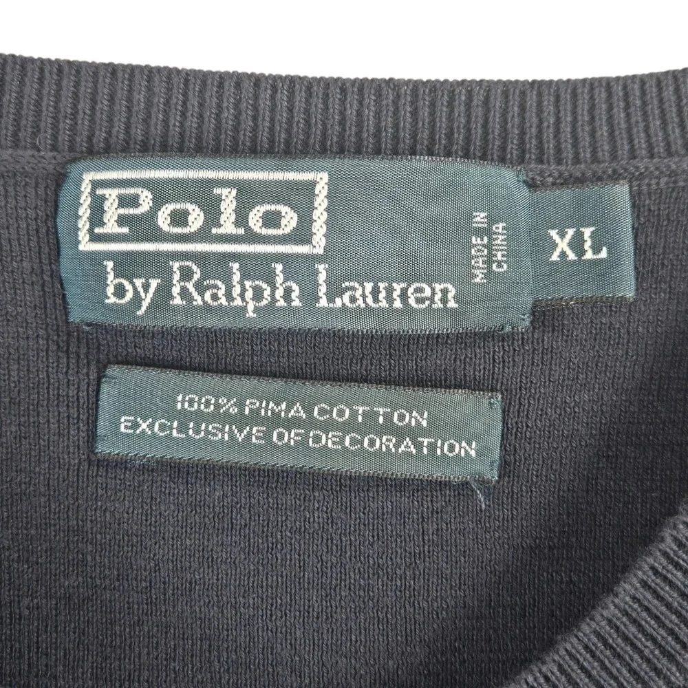 Polo Ralph Lauren Sweater V-Neck Pima Cotton Navy Blue XL Mens Pullover Pony Y2K