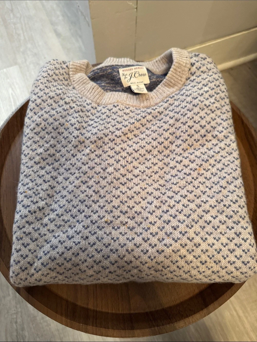 J. Crew Men’s Grey and Light Blue Wool-Blend Crewneck Sweater