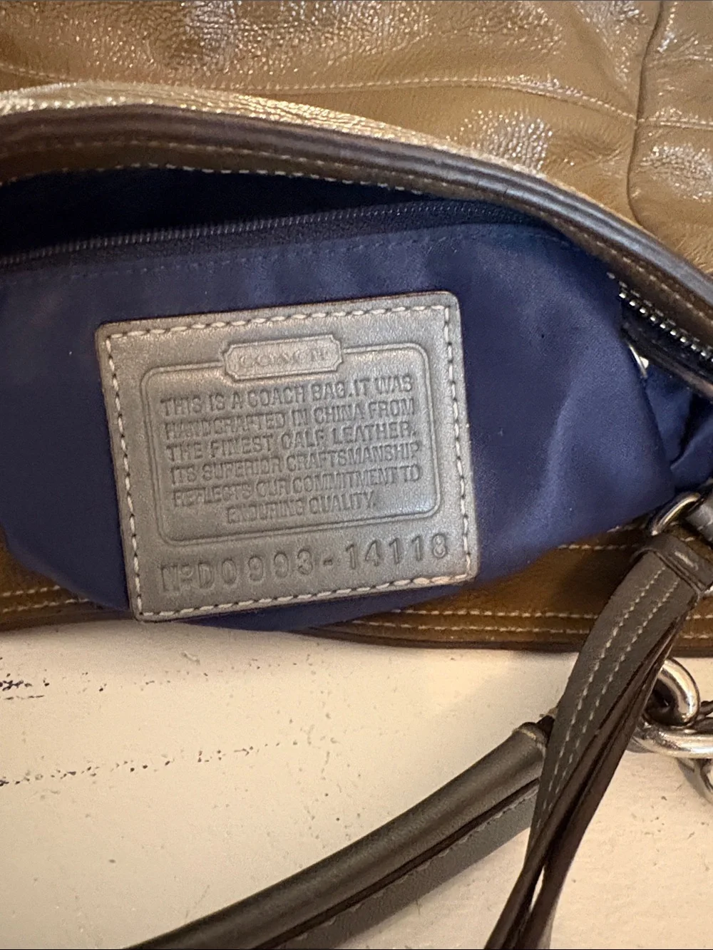Coach Olive Brown Pebbled Leather Shoulder Bag with Chain Strap