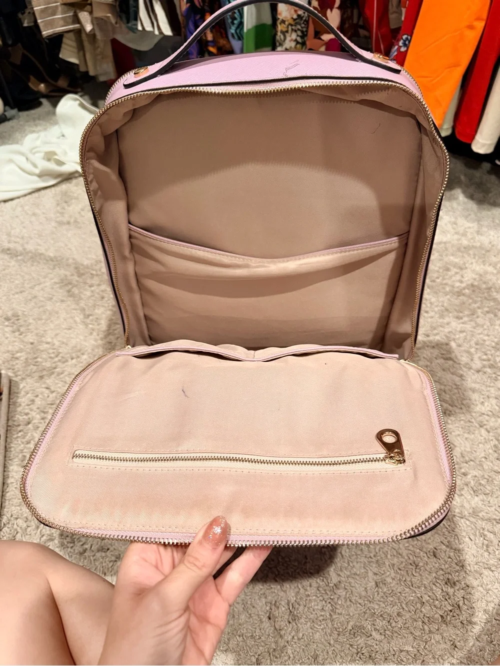 Calpak Lavender Lilac Backpack Tote with Whipstitch Detail