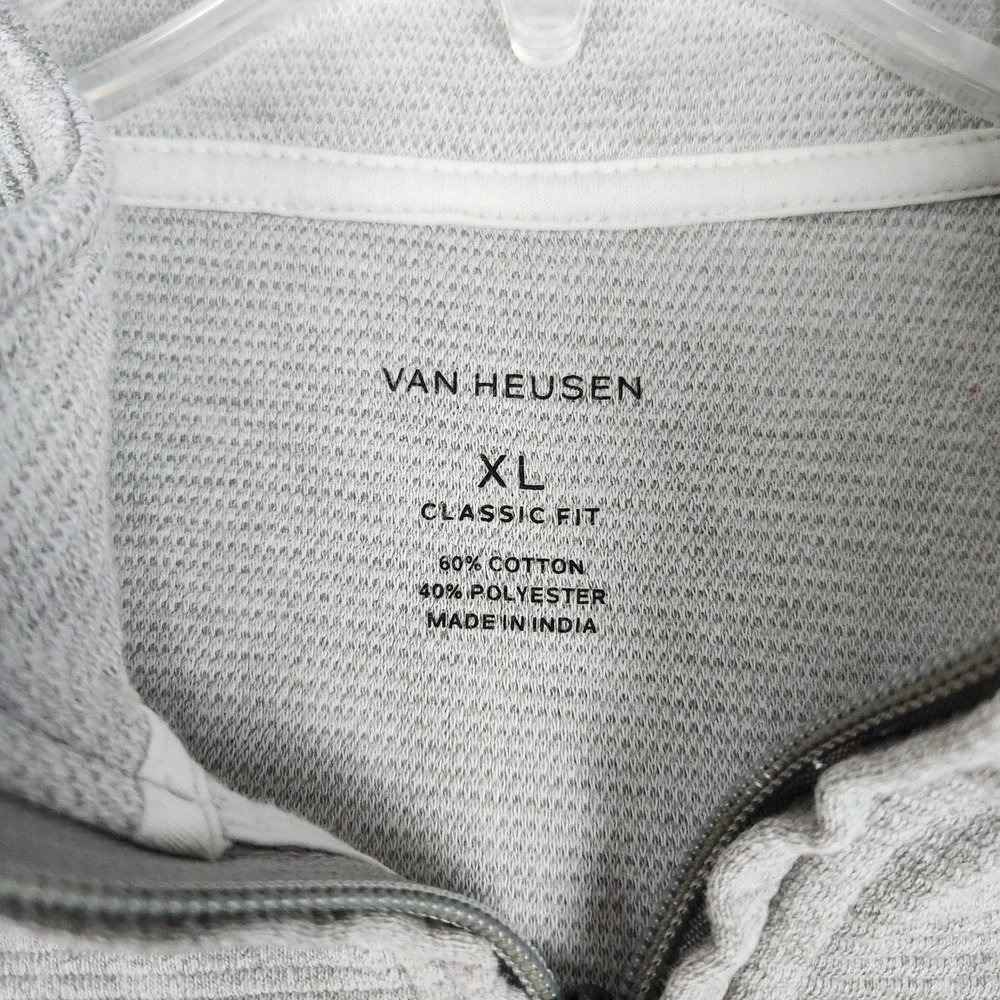 Van Heusen Sweater Mens XL Gray Ribbed Knitted Stretch Quarter Zip Classic Fit