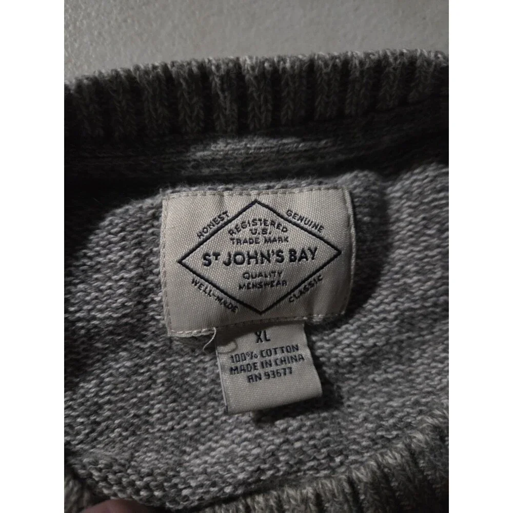 St. John's Bay Men's XL Gray 100% Cotton Knit Crewneck Sweater Pullover Classic