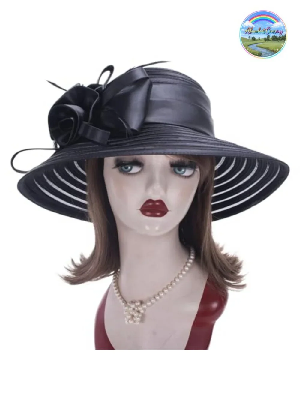 Polyester Satin Ribbon Sun Hat with Floral Pattern, Adjustable, Lightweight