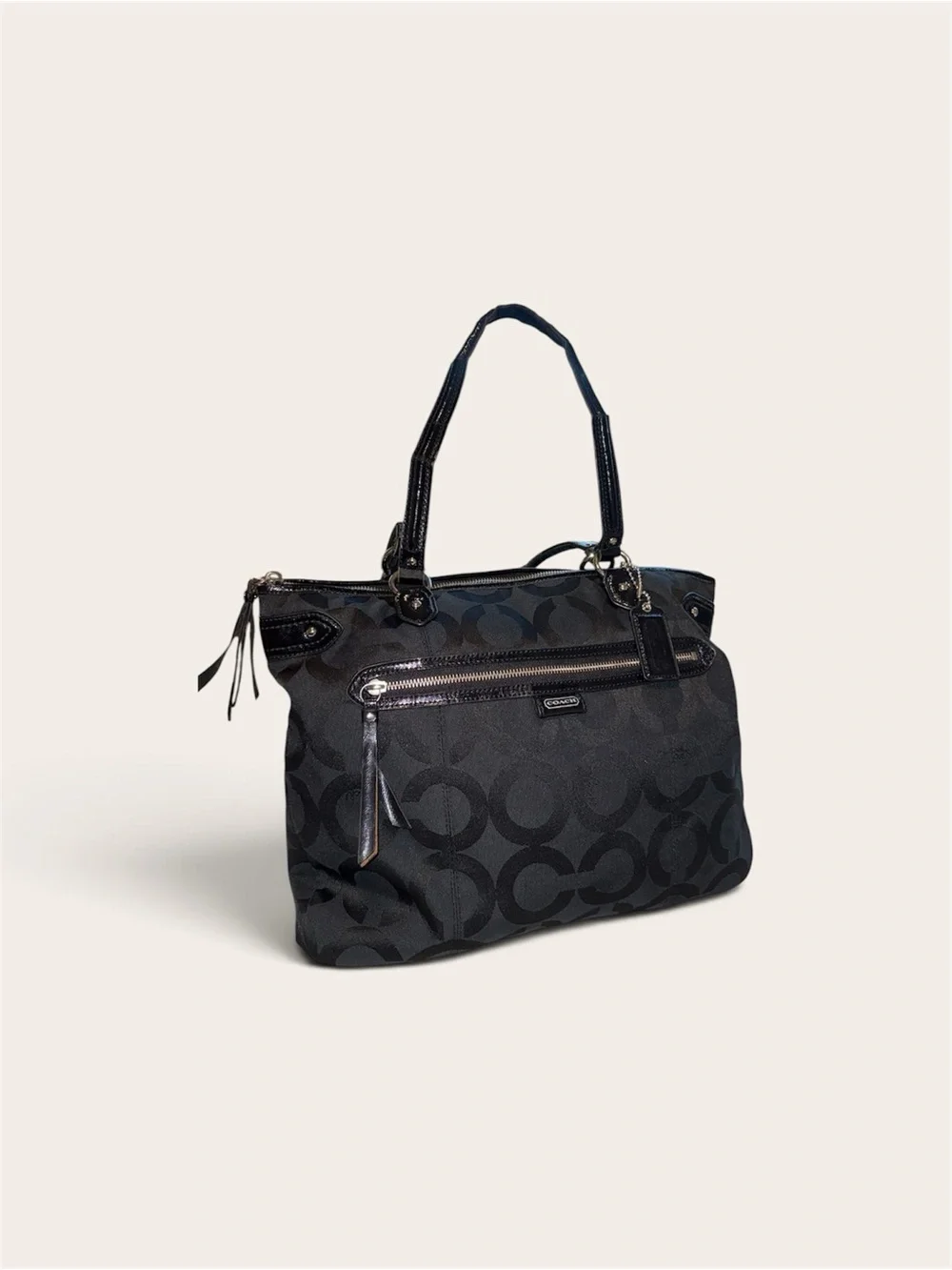 Coach Black Signature Canvas Shoulder Tote