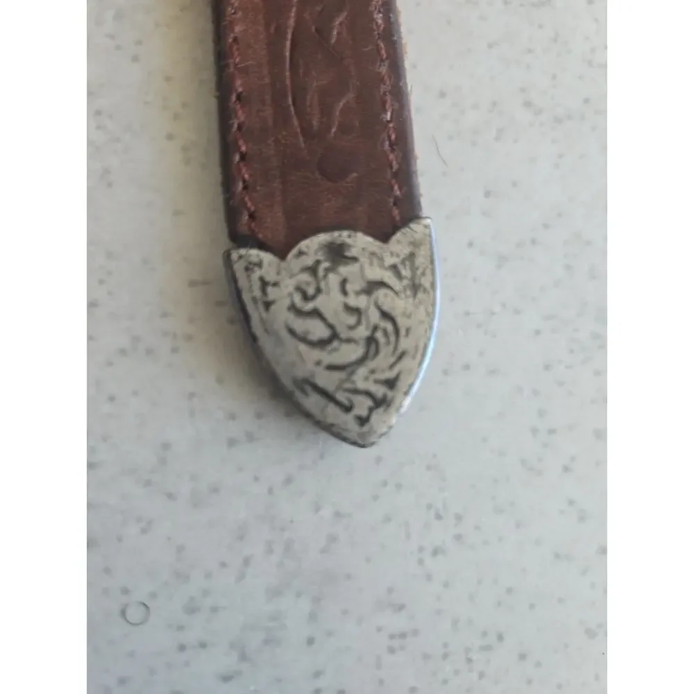 Leegin Western Tooled Leather Men’s Belt 34 Brown Silver Buckle