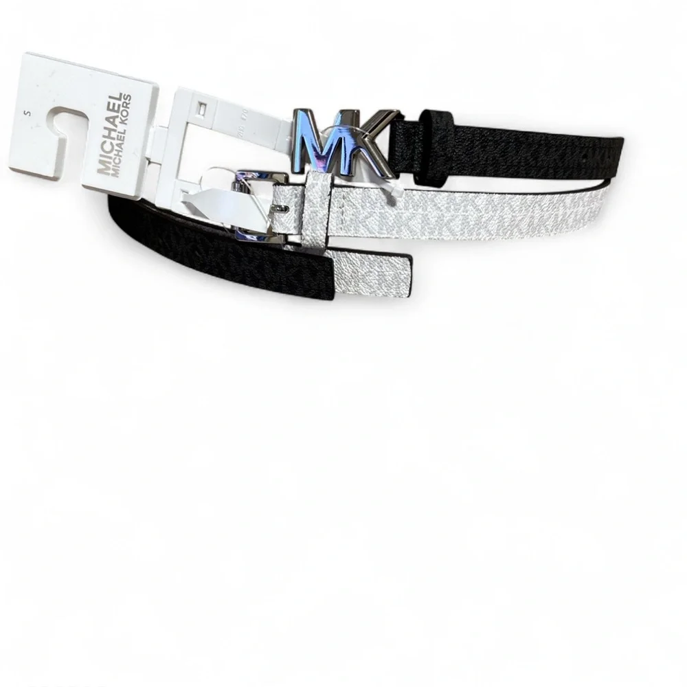Michael Kors Women's Monogram Black & WhitSkinny Logo Belts 2Pack Size Small