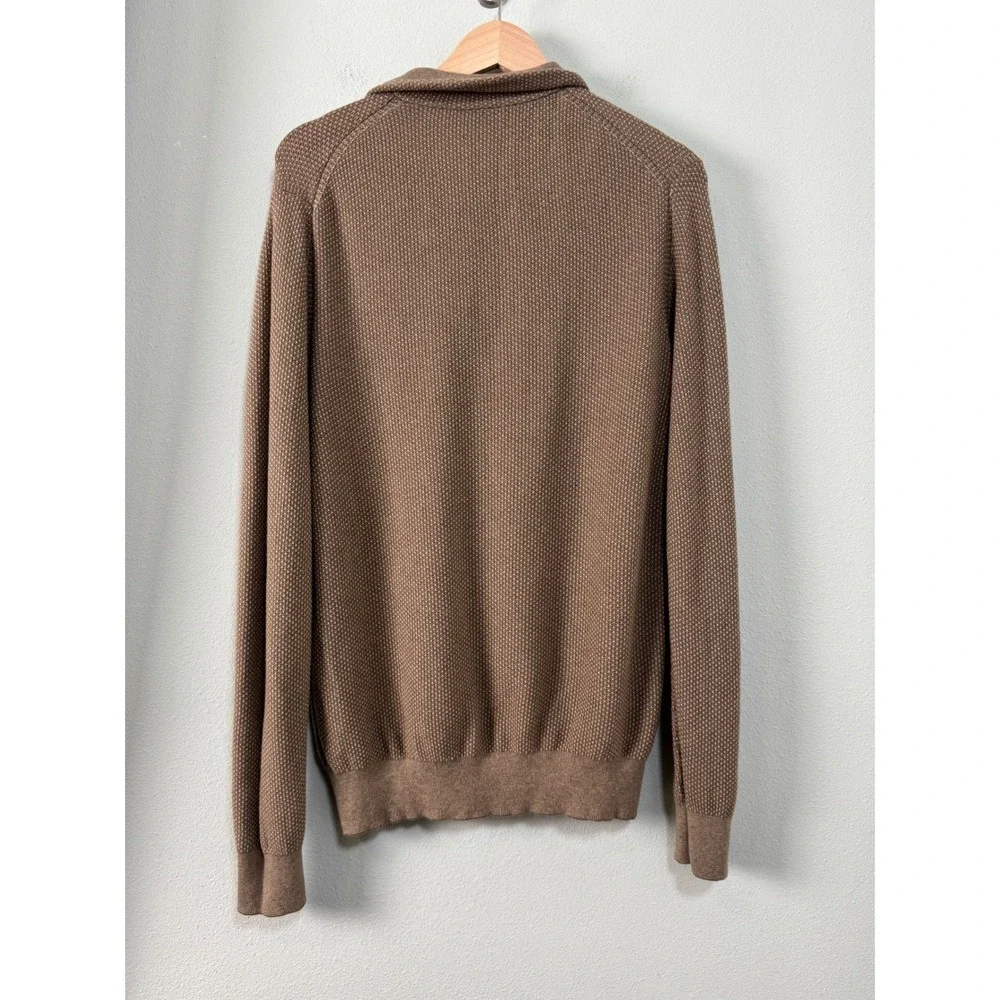Vince Geo Jacquard Quarter Zip Wool Cashmere Blend Sweater Teton/River Sand Sz M