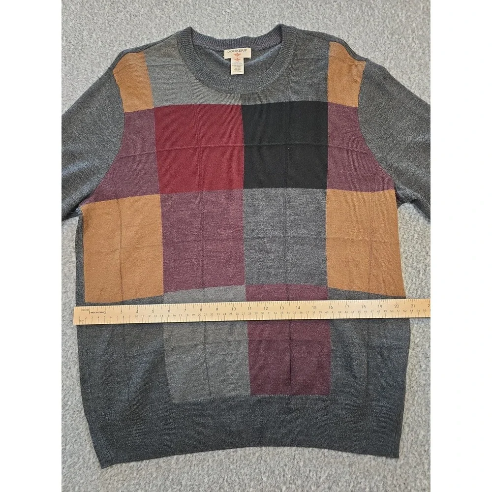 Dockers Sweater Mens Large Multi-Color Plaid Long Sleeve Crew Neck Pullover