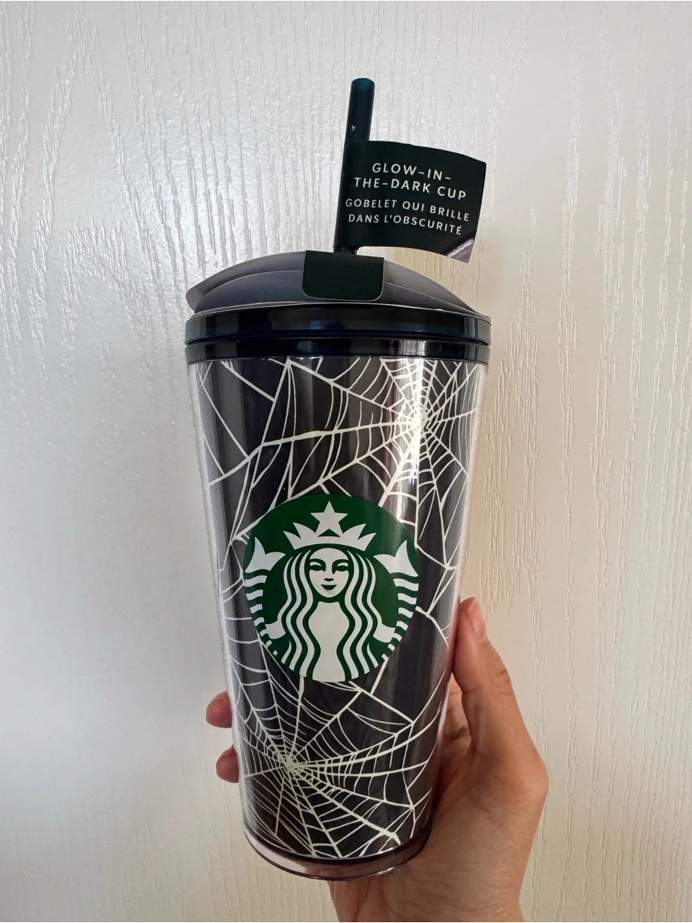 Starbucks glow in the dark spider web cup — Black with Bright Neon Icons