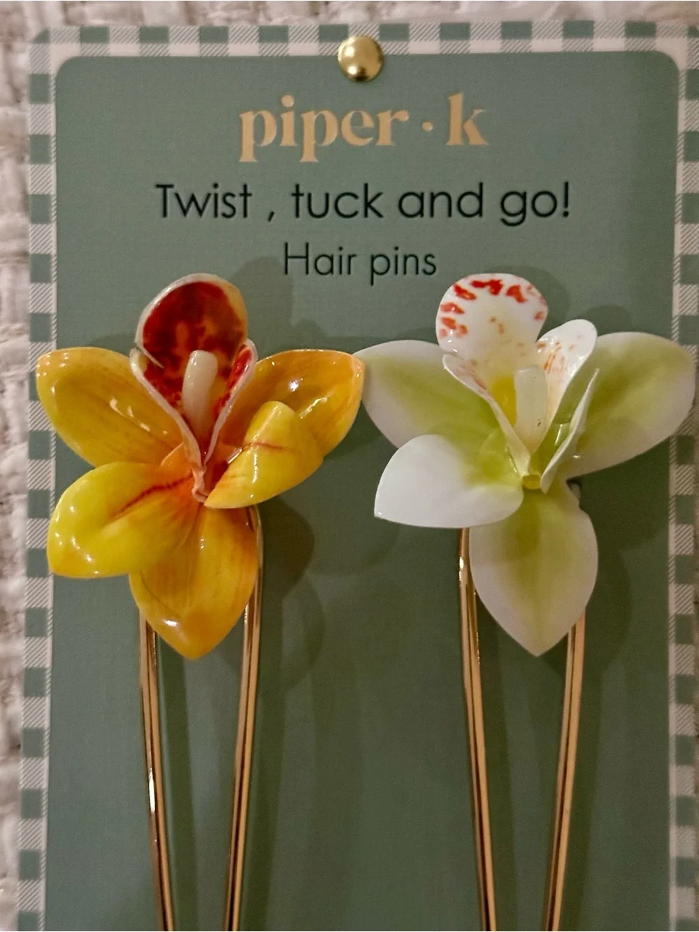piper.k 🌸🌼🌺Yellow & White Floral Hair Pins - Set of 2