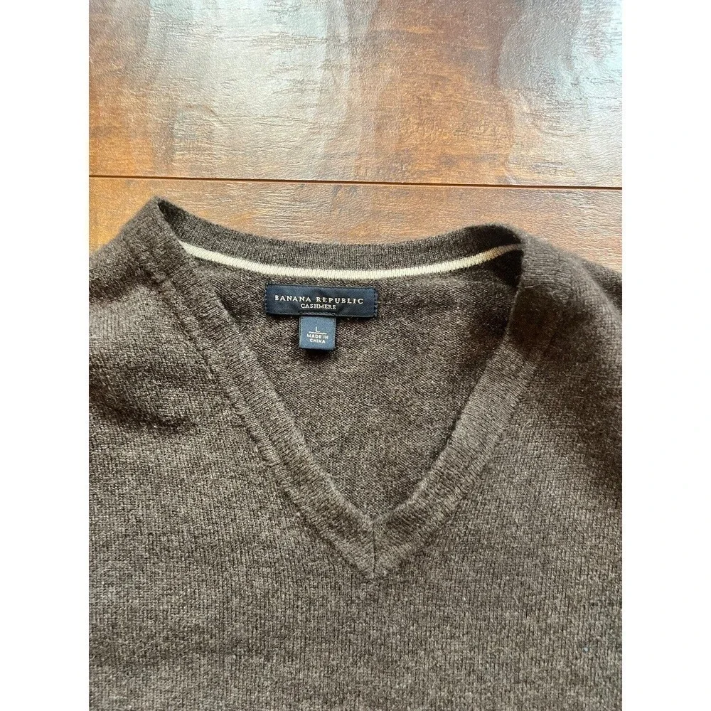 Banana Republic 100% Cashmere V-Neck Pullover Sweater Brown Mens Size Large