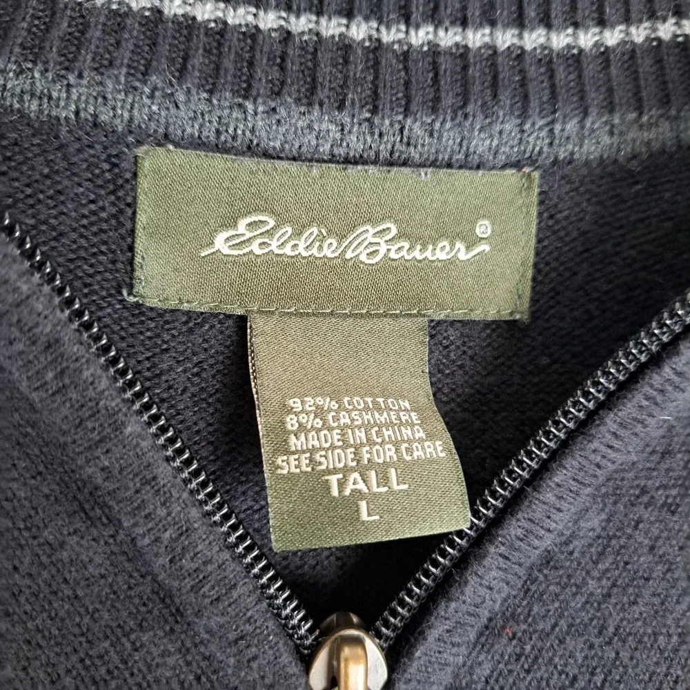 Eddie Bauer Men's Mock Neck Sweater Size LT Quarter Zip Cotton Cashmere Blalck