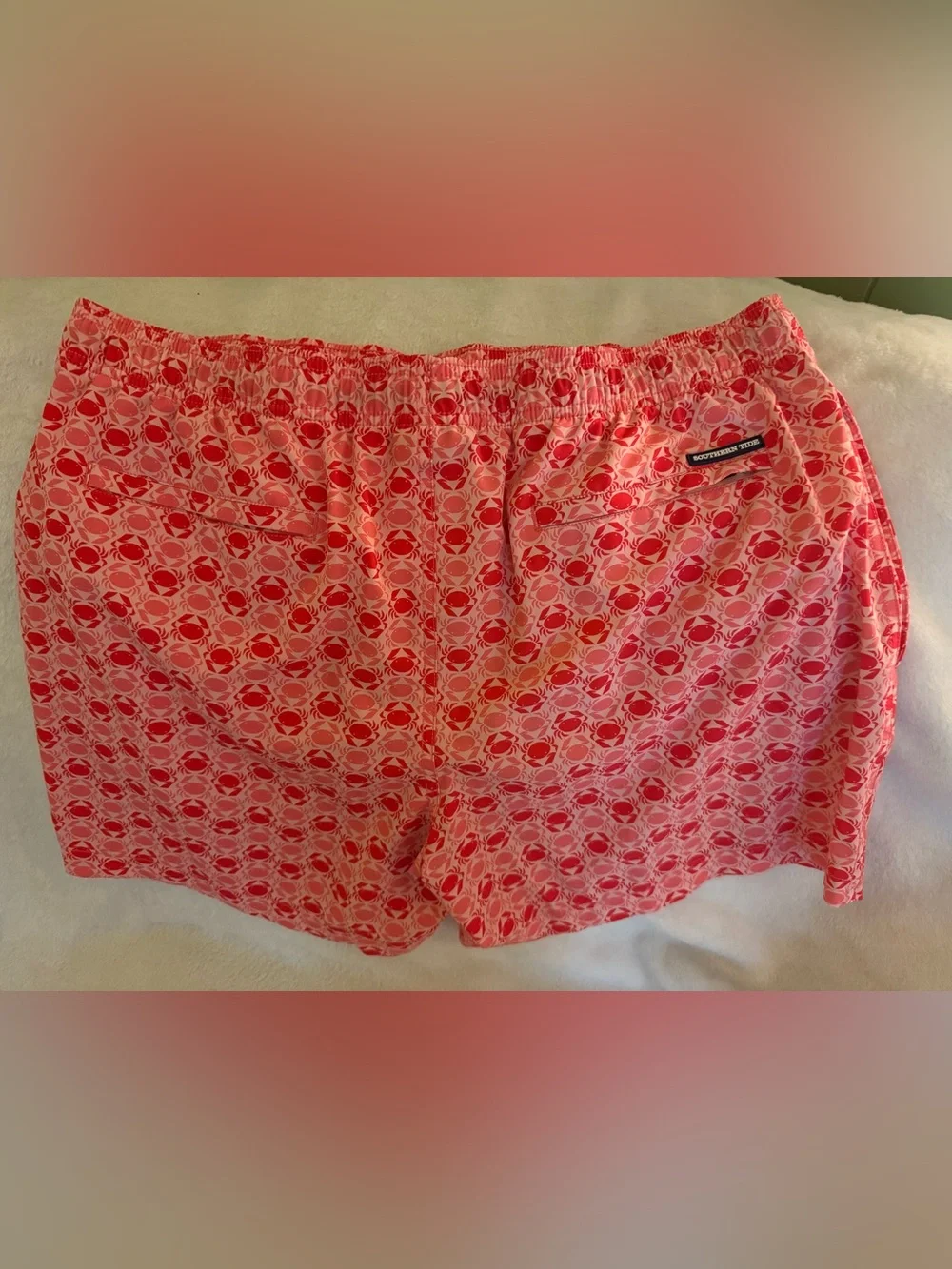 Southern Tide Coral and Pink Crab-Print Swim Trunks