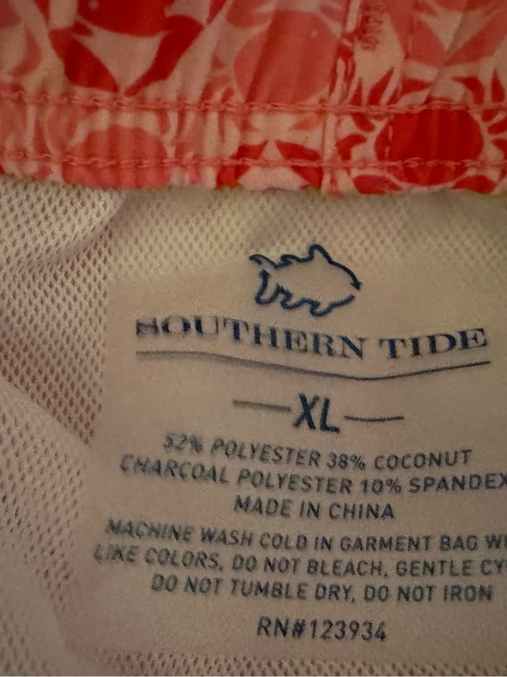 Southern Tide Coral and Pink Crab-Print Swim Trunks