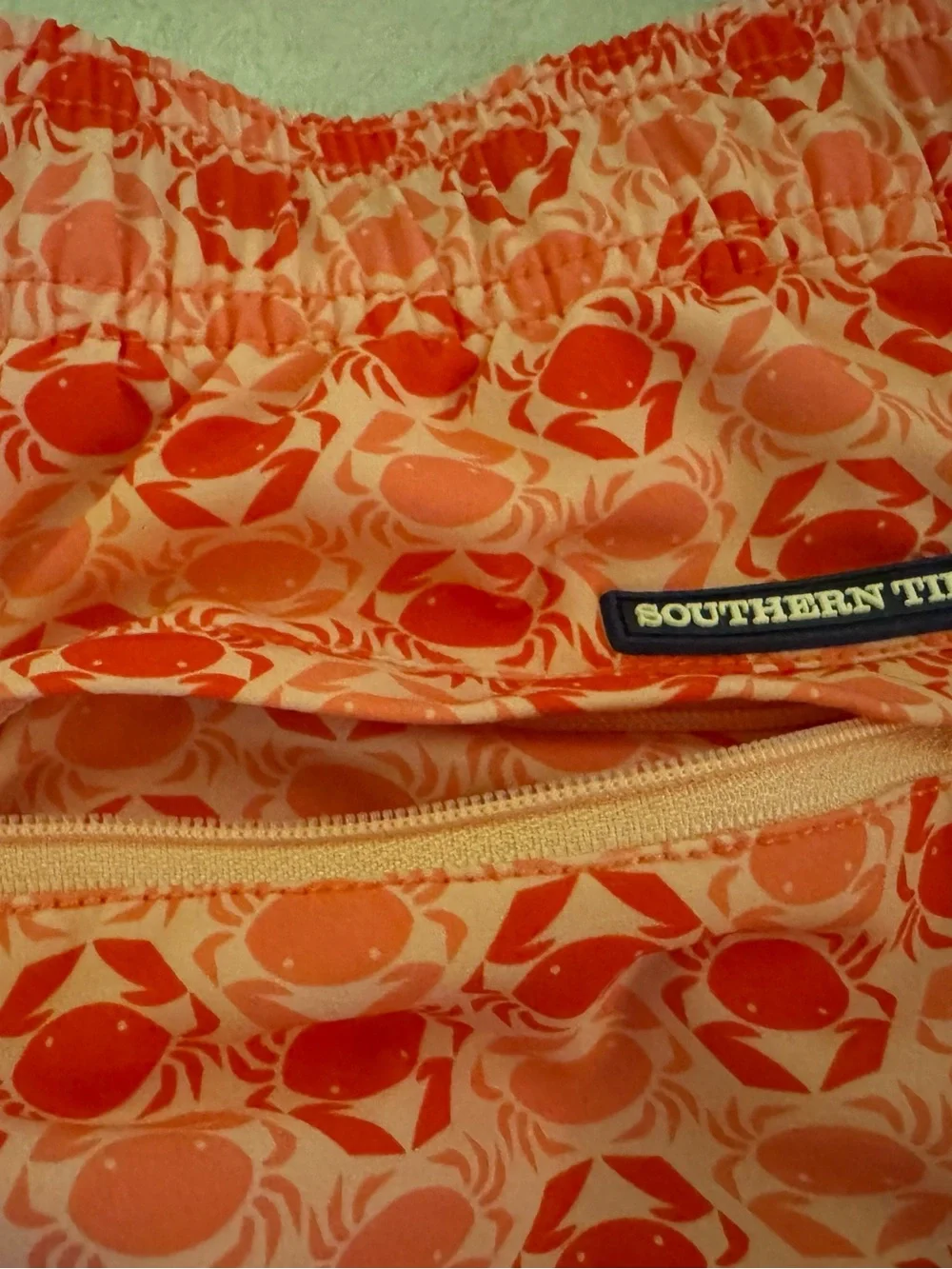 Southern Tide Coral and Pink Crab-Print Swim Trunks