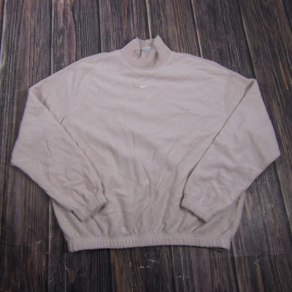 Nike Mock Neck Sweatshirt Mens Small Pink Fleece Pullover Center Swoosh