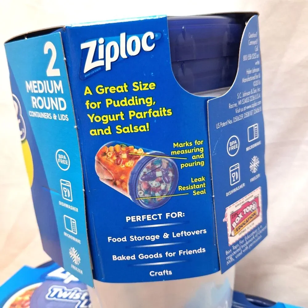 Lot of 3 NEW Ziploc Twist n Loc 2 Medium Round w/Lids 1 Quart Leak Resistant Lid