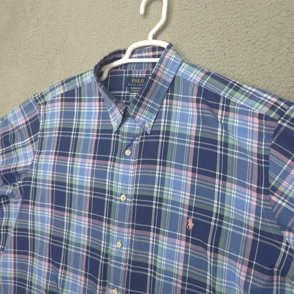 Polo Ralph Lauren Mens Button Down Shirt 2XB Plaid Pink Pony Embroidered EUC