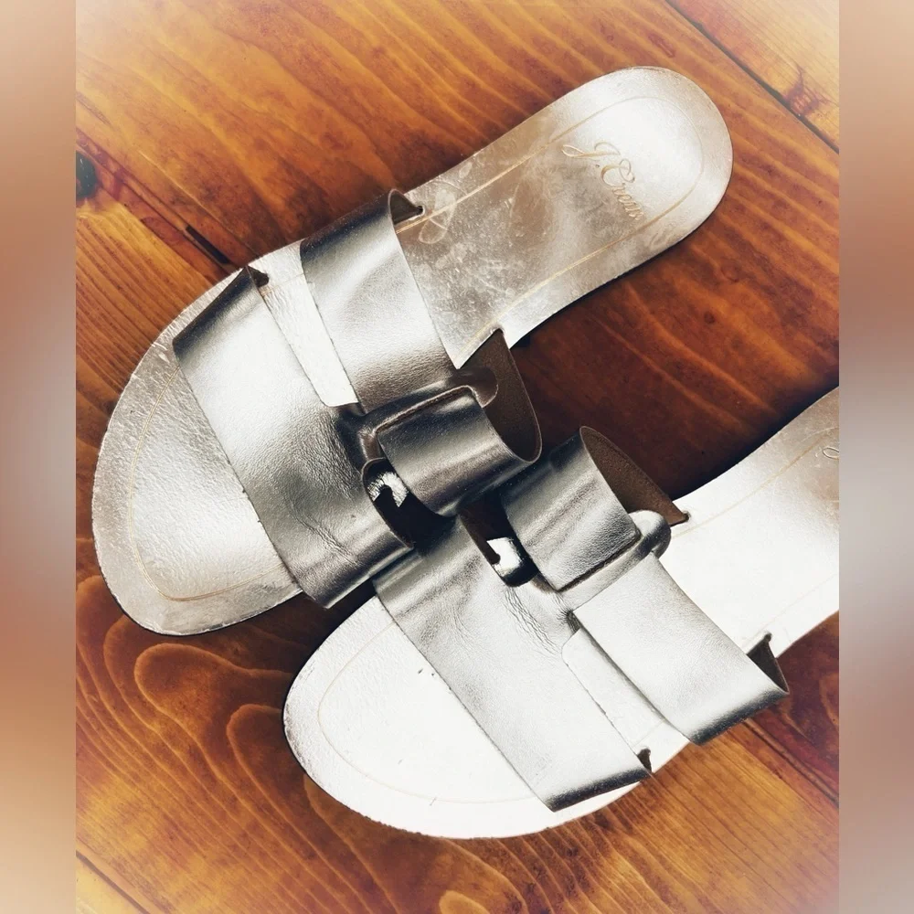 J. Crew Sandal Cyprus Silver Sandals Slides metallic shoes Leather Minimalist