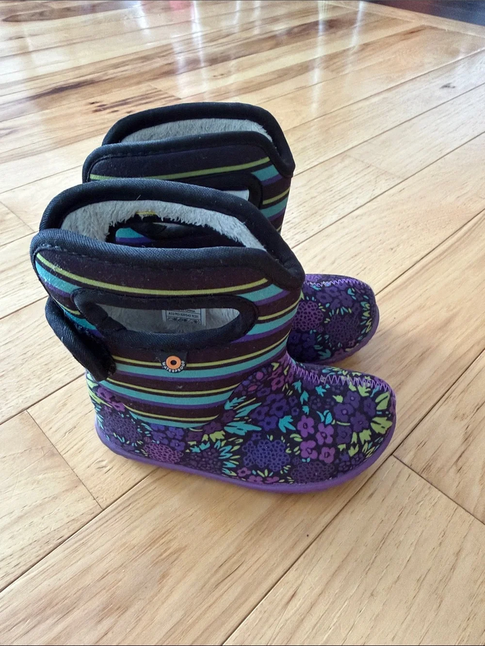 Bogs Toddler Waterproof Purple Floral & Stripe Winter Boots