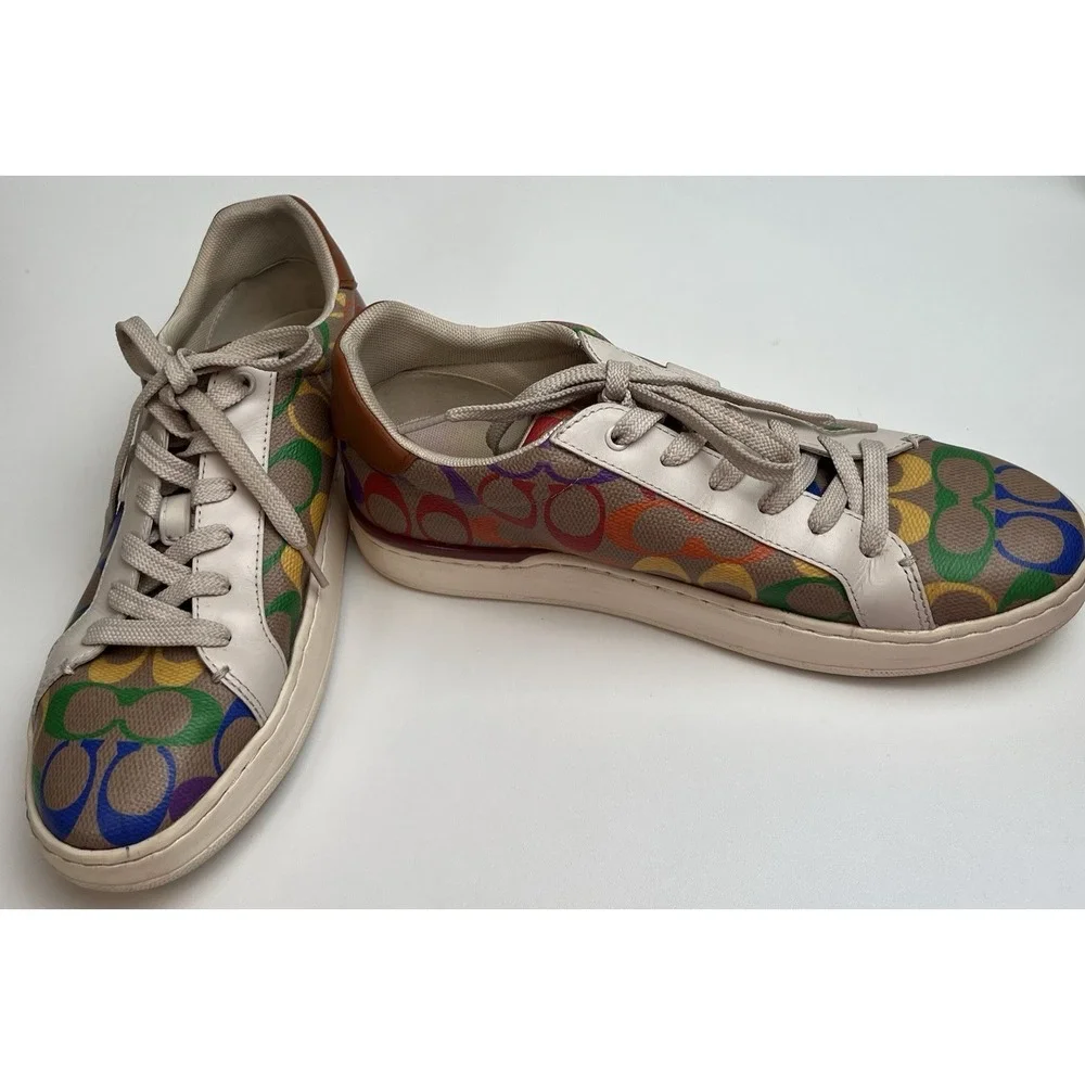 Coach Lowline  Sneaker Woman Size 9B G5169 Tan Rainbow Signature Canvas
