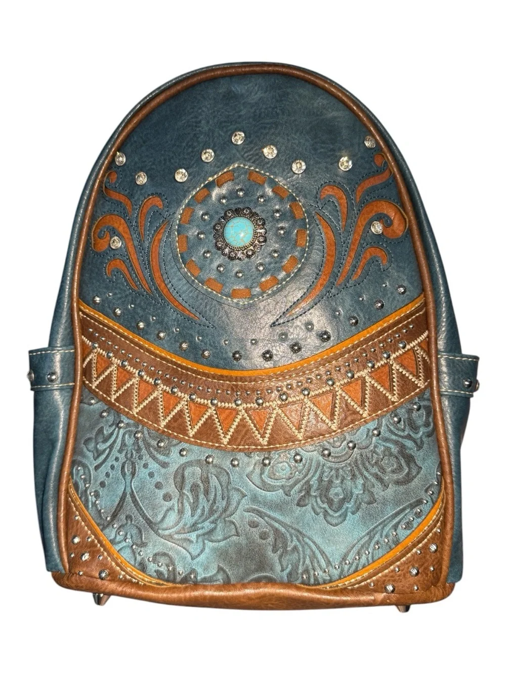 Western Boho Concealed Carry Backpack | Teal & Brown | Turquoise Stone | NWT