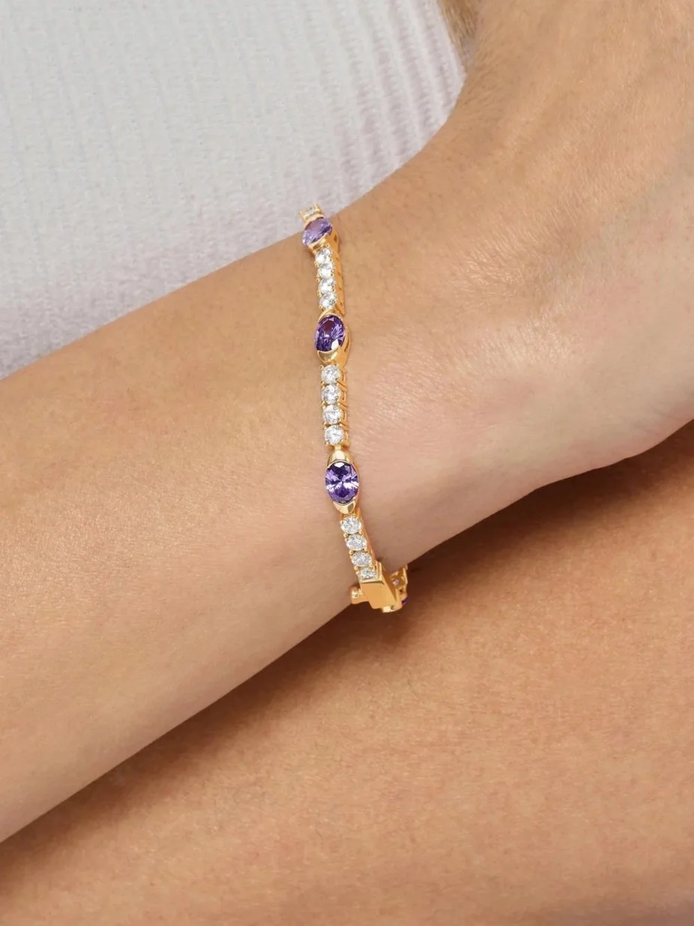 Melinda Maria Gold Bracelet with Simulated Amethysts and Diamondettes- 6.5”