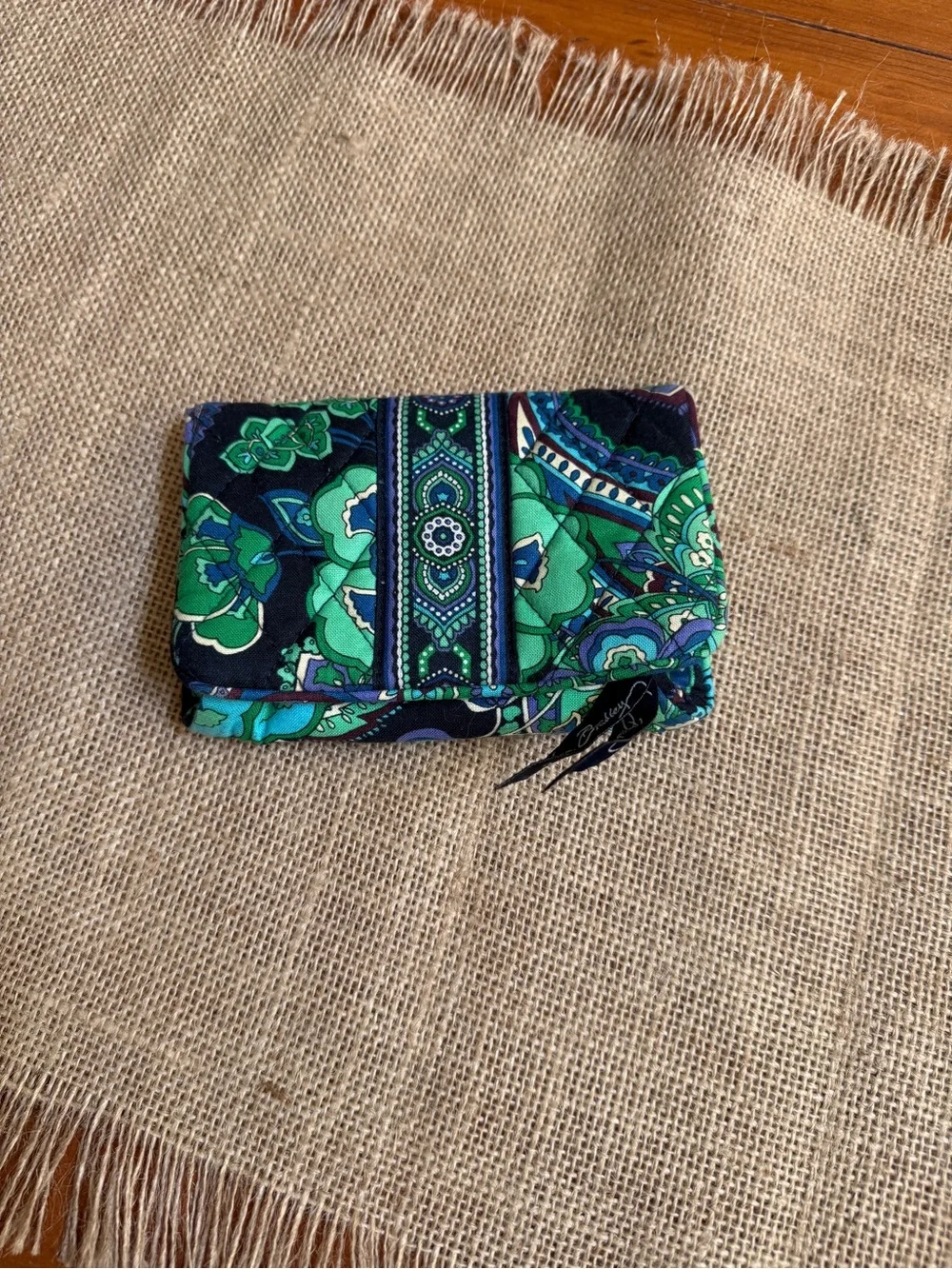 Vera Bradley Green and Navy Quilted Fold-Over Wristlet