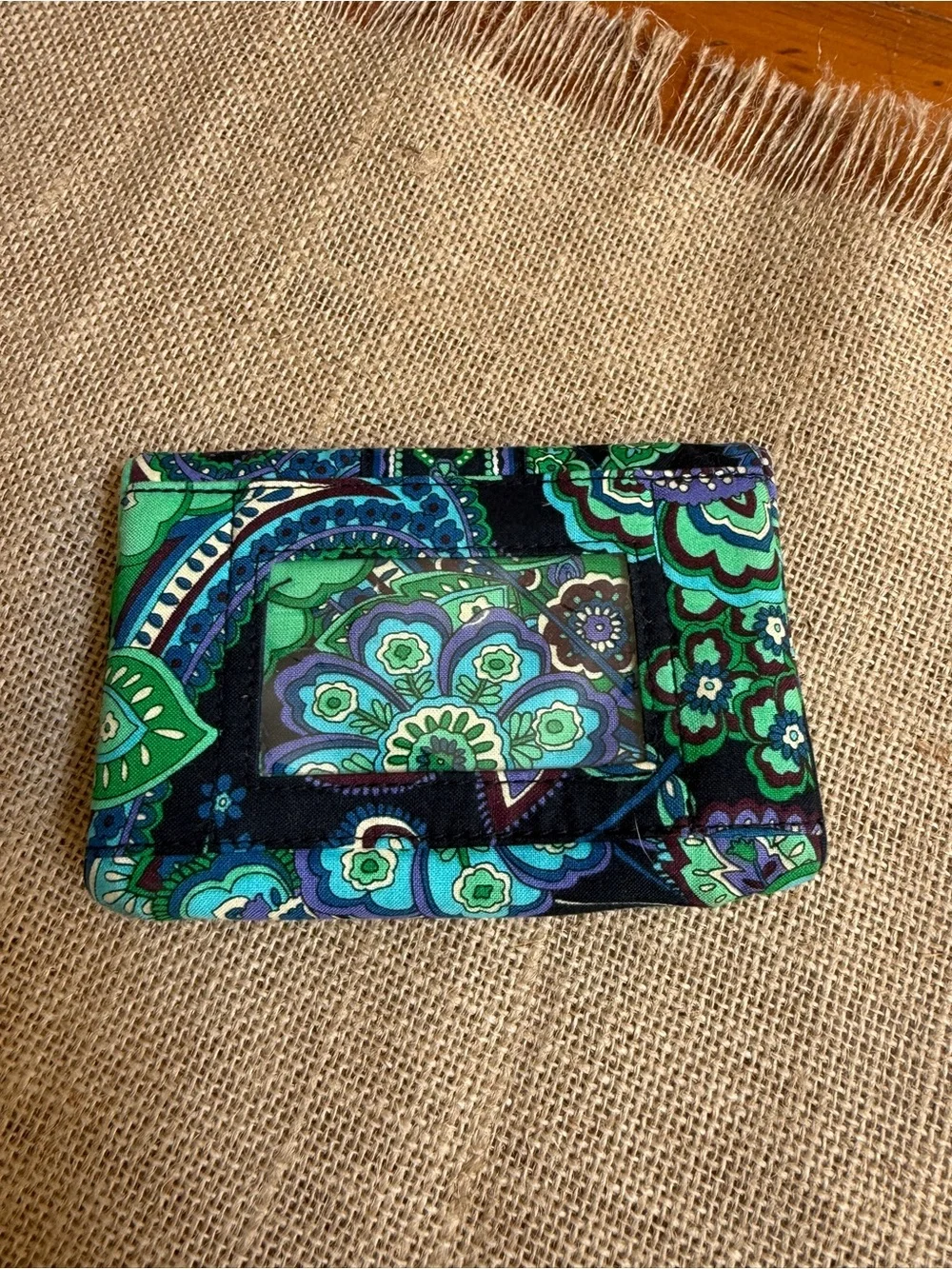 Vera Bradley Green and Navy Quilted Fold-Over Wristlet