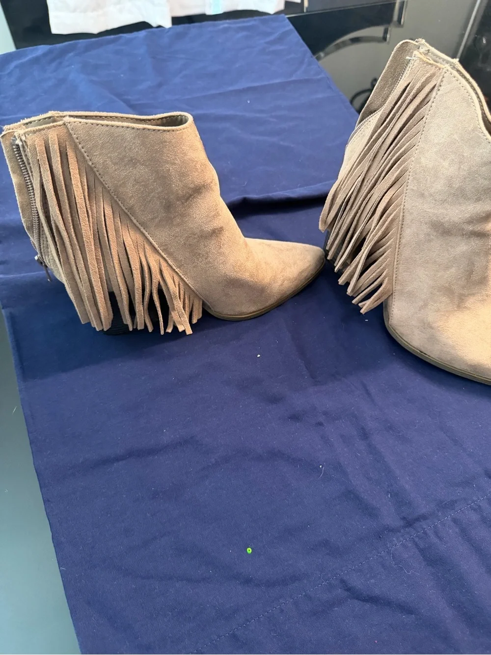 Candie's Taupe Fringe Pointed-Toe Ankle Booties