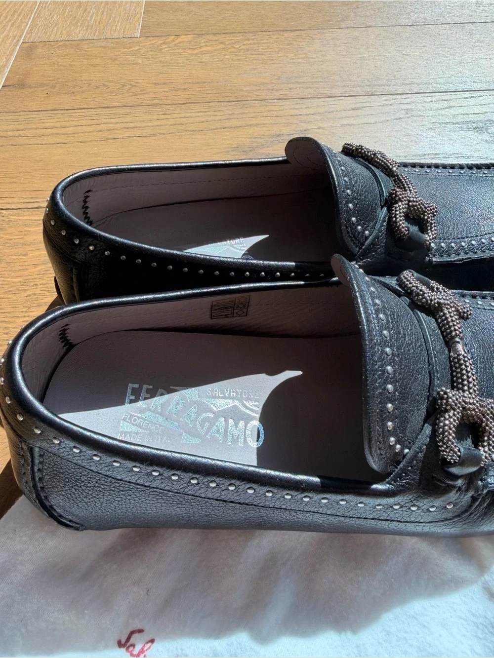 Salvatore Ferragamo Black Leather Stud-Trim Bit Loafers