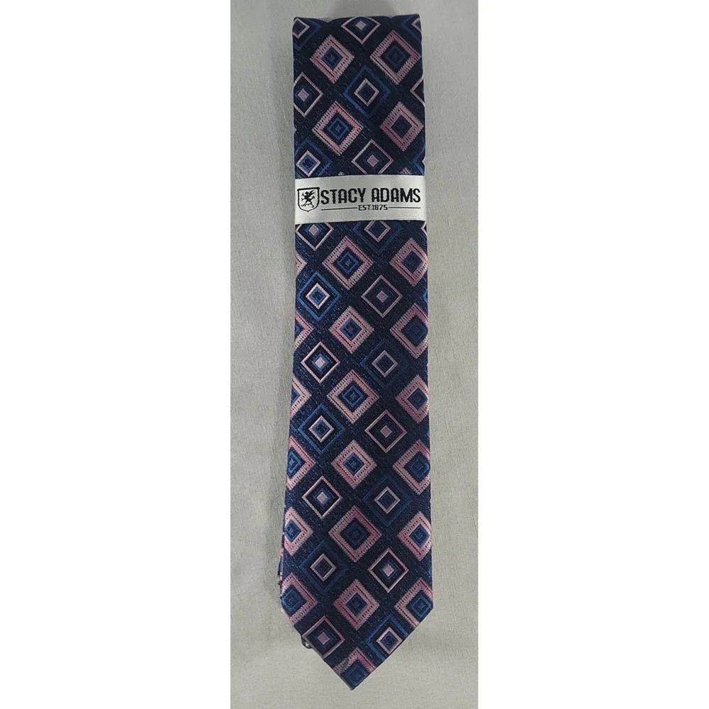 Stacy Adams Necktie And Handkerchief Set Blue & Purple Diamonds 57