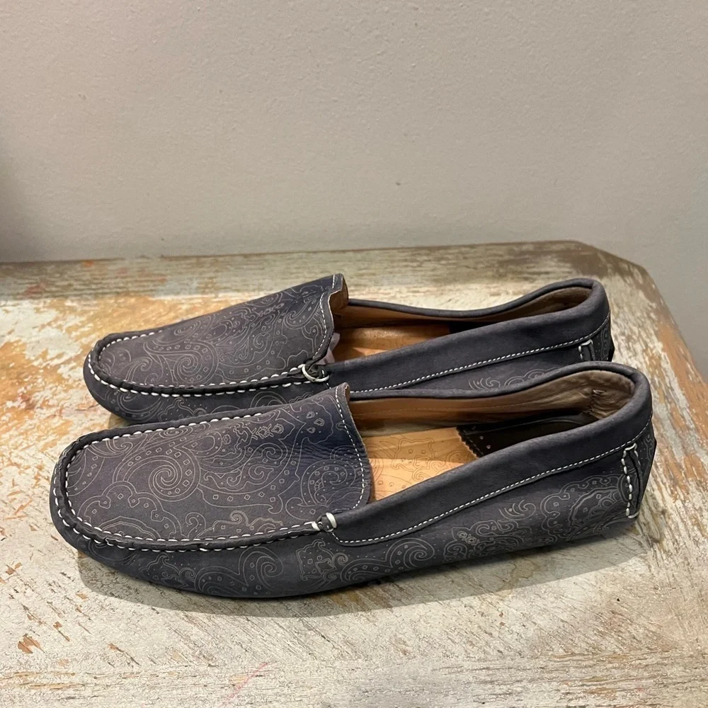Robert Graham Soprano Paisley Gray‎ Embossed Mens Size 9 Leather Slip On