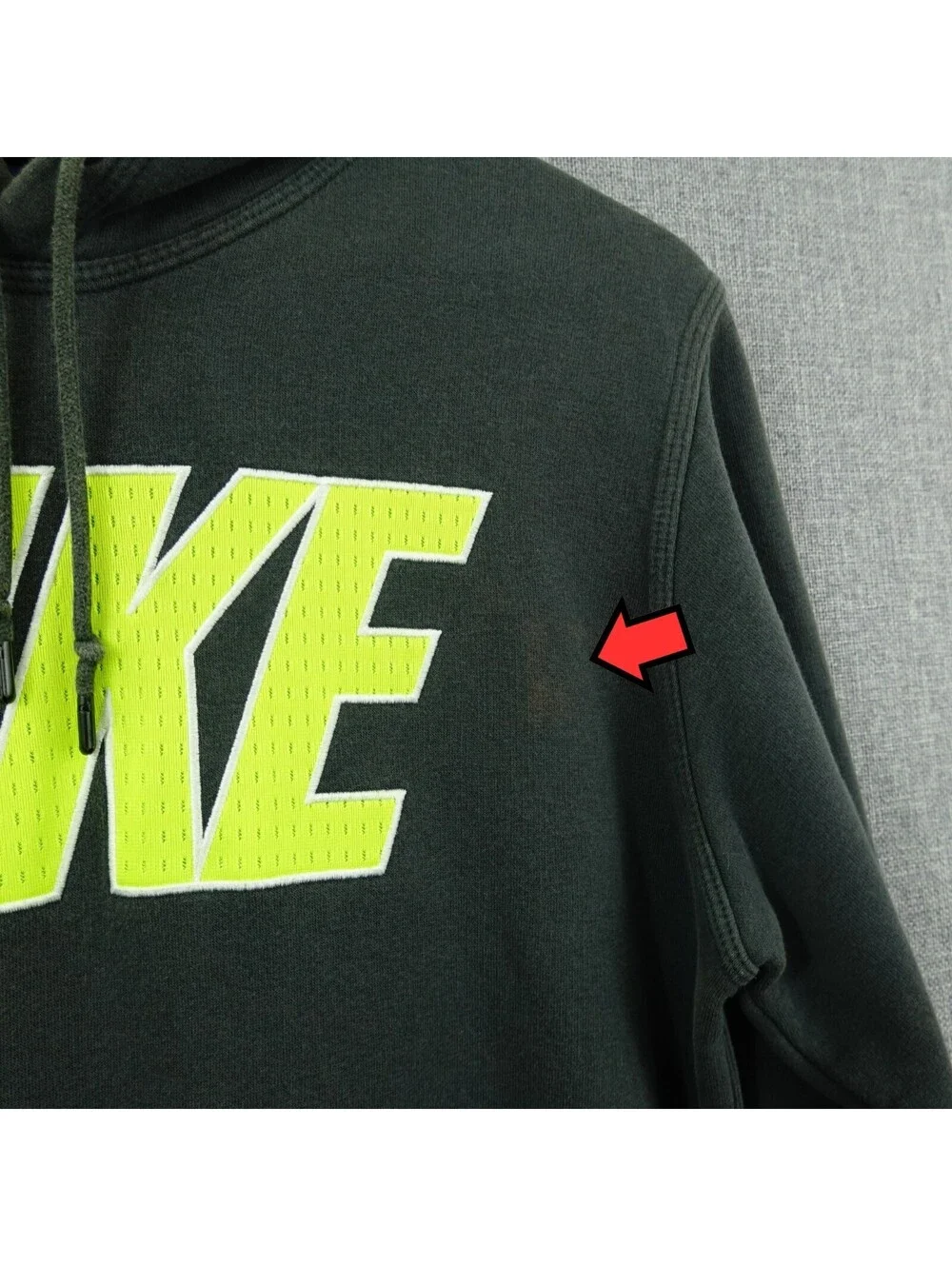 Nike Sz M Gray Hoodie Sweatshirt Neon Yellow Logo Fleece Pullover Cotton Blend