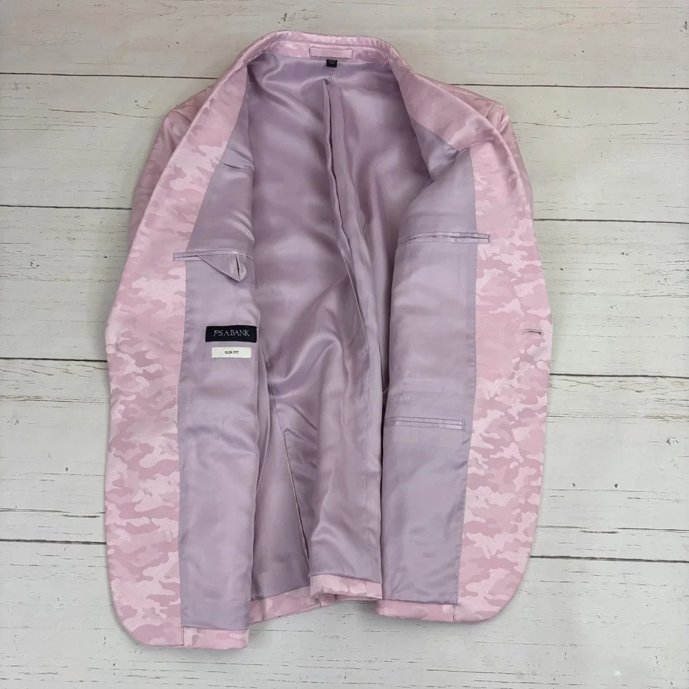 Jos A Bank Tuxedo Dinner Jacket Mens 38S Pink Camouflage Slim Fit