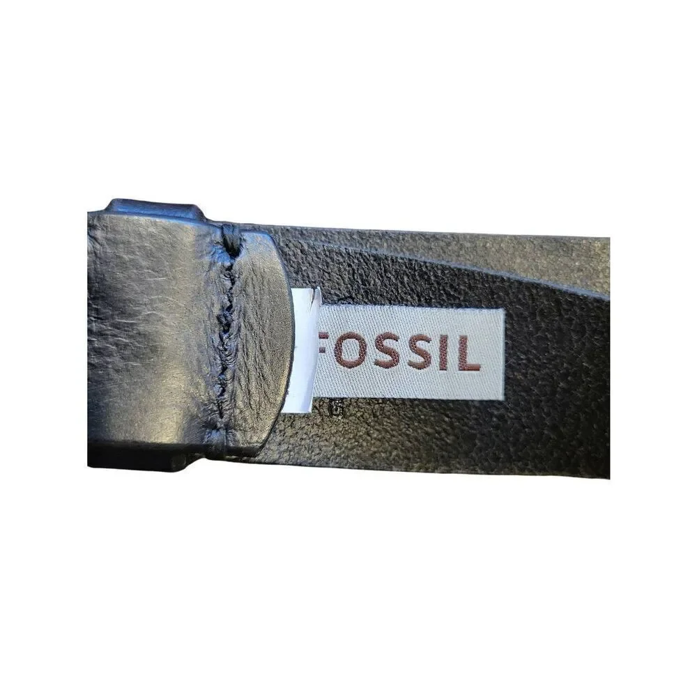 Fossil Leather Belt Men's 44 Black Leather Adjustable Classic Silver Buckle