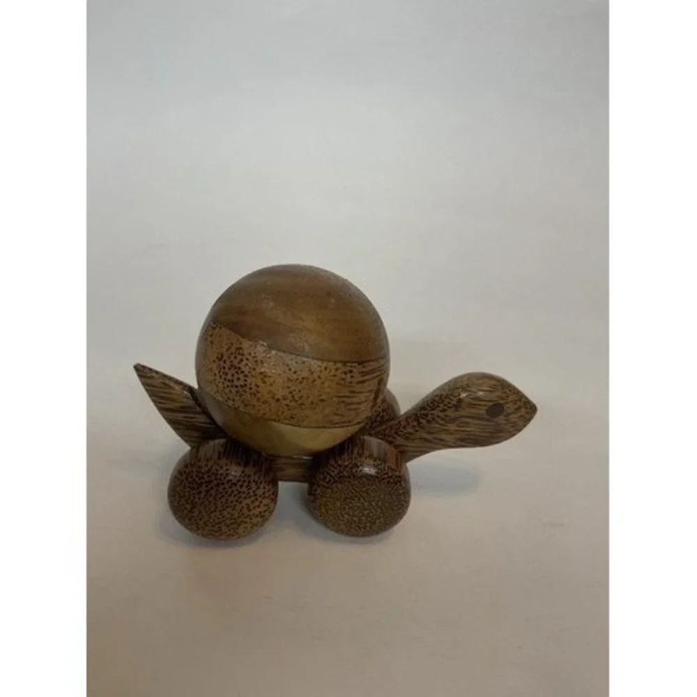 NWOB Turtle Push Toy Educational Wooden Toyon‎ Wheels With Rolling Ball On Top