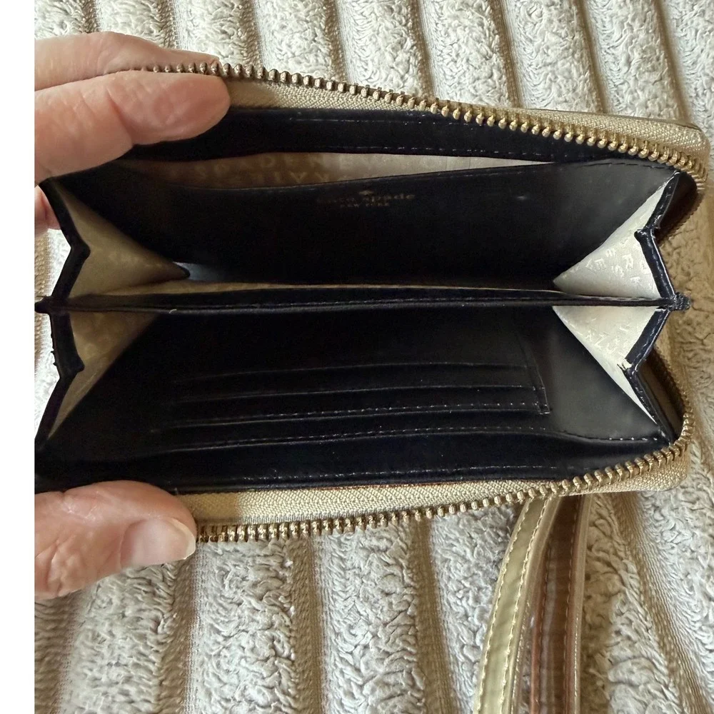 Kate Spade Gold Metallic Embossed Spade Dot Wristlet Wallet Zip Around Wallet